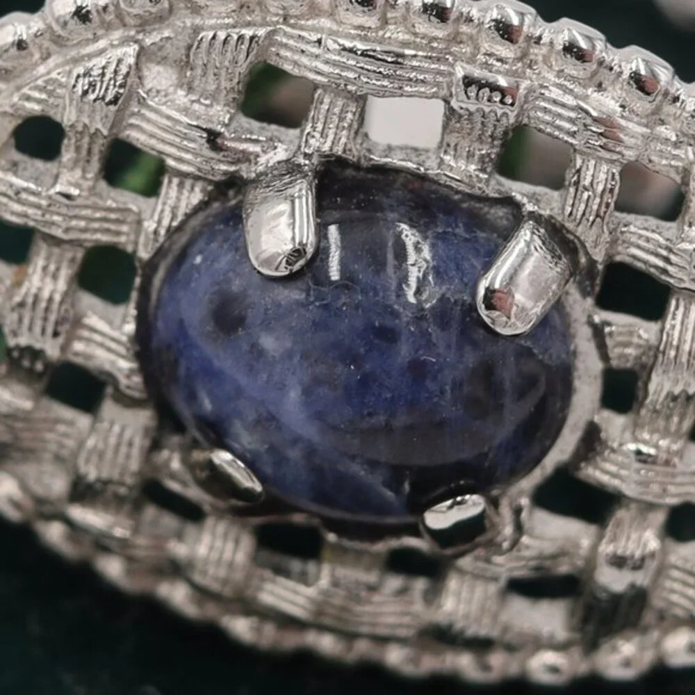 Sodalite Genuine Stone Blue Cuff Link & Tie Clip Set